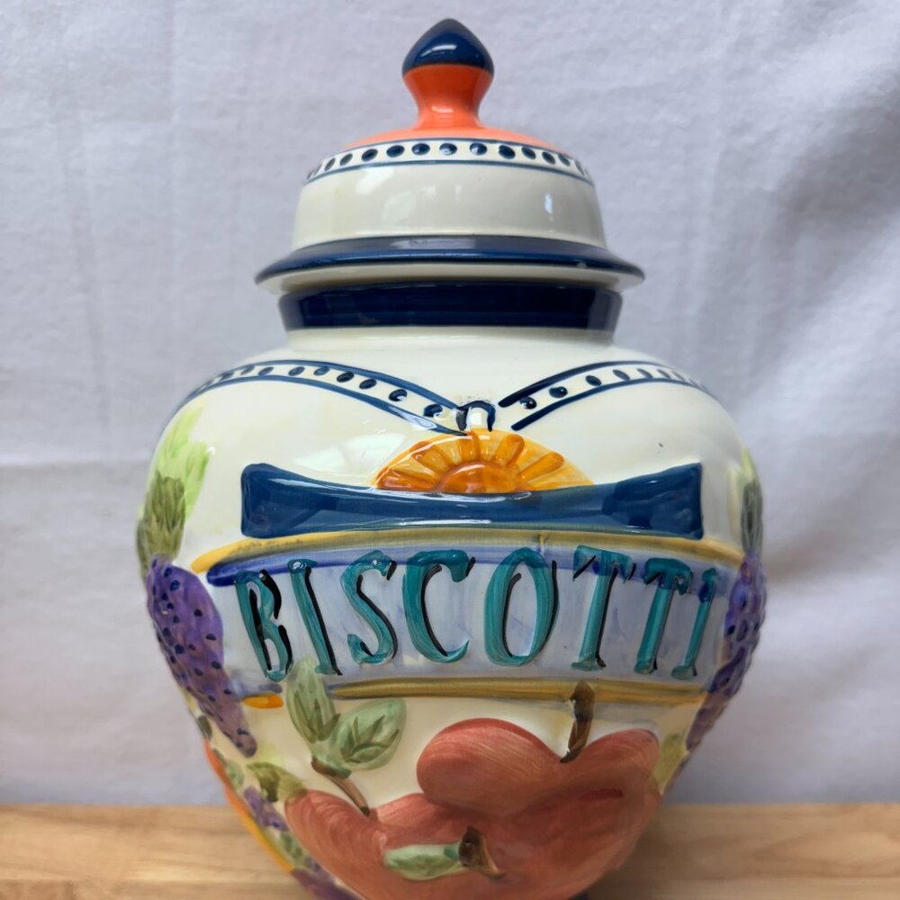 Vintage Biscotti Jar - Homemade for Nonni's:  Glazed Ceramic, Beautiful & Rare